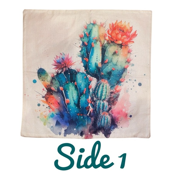 Boho Throw Pillow Cover w/ Watercolor Succulents Indoor/Outdoor Cactus 17.2” SQ - Picture 1 of 5